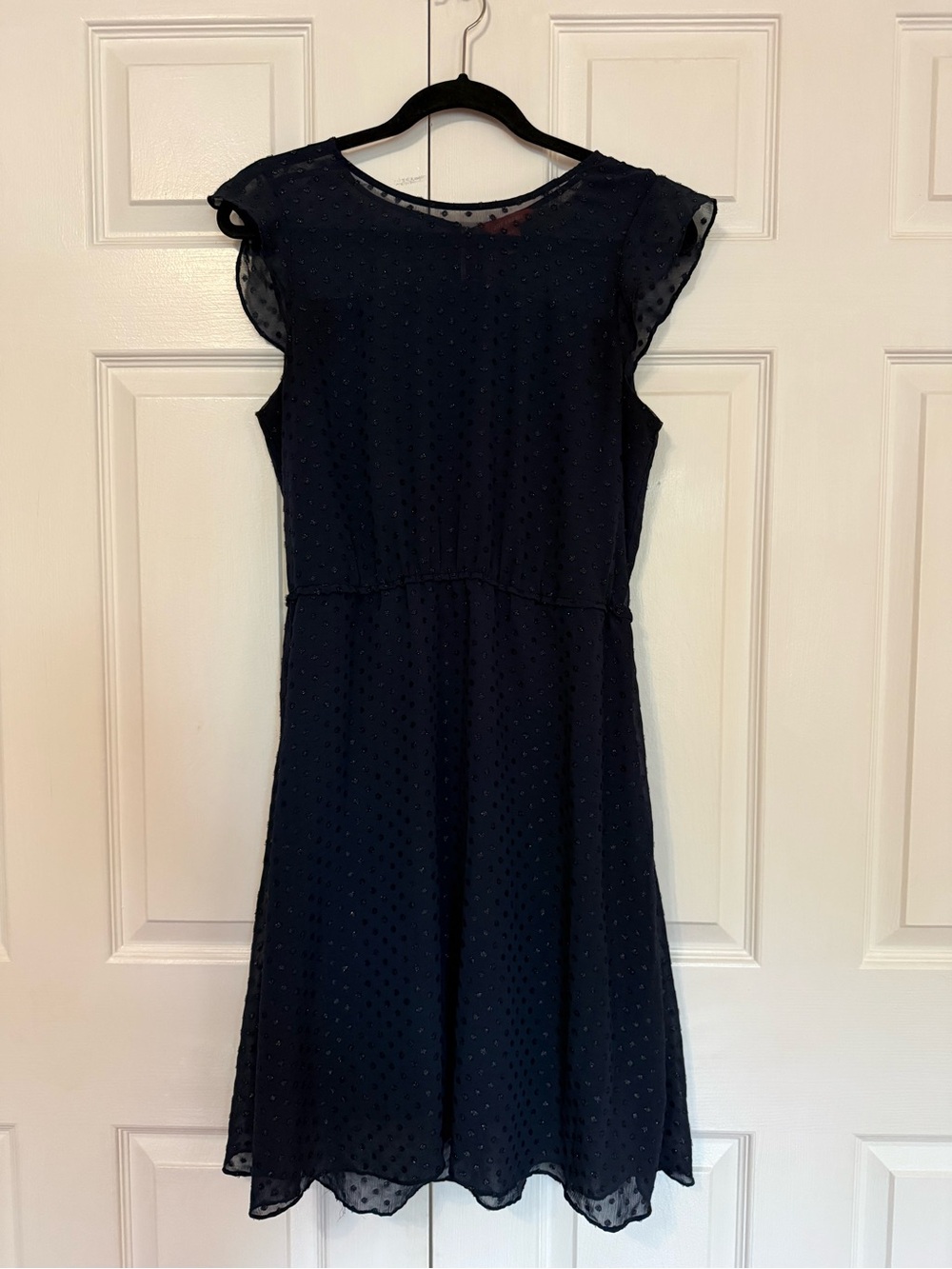 Joe Fresh Navy Dot Chiffon Midi Dress M
